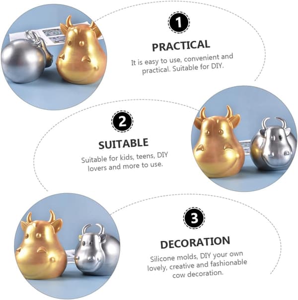 Ku silikonform for DIY epoksy-støping, 3D husdyrdekorasjonsform, gjenbrukbar matkvalitets silikon
