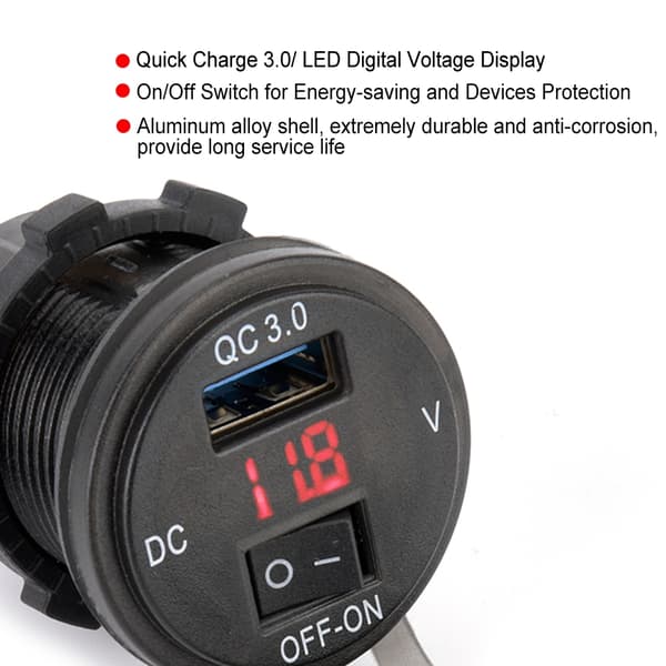 USB Hurtigoplader LED Digital Display med Tænd/Sluk-knap til Motorcykel Bil