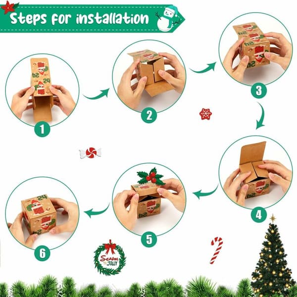 24-pack julkalender, tomte- och snögubbelåda, julkalender presentaskar för barn, familj, juldekoration