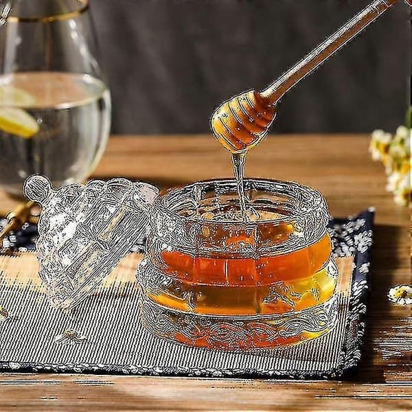 Crystal Honey Jar, Beehive Honey Pot with Dipper