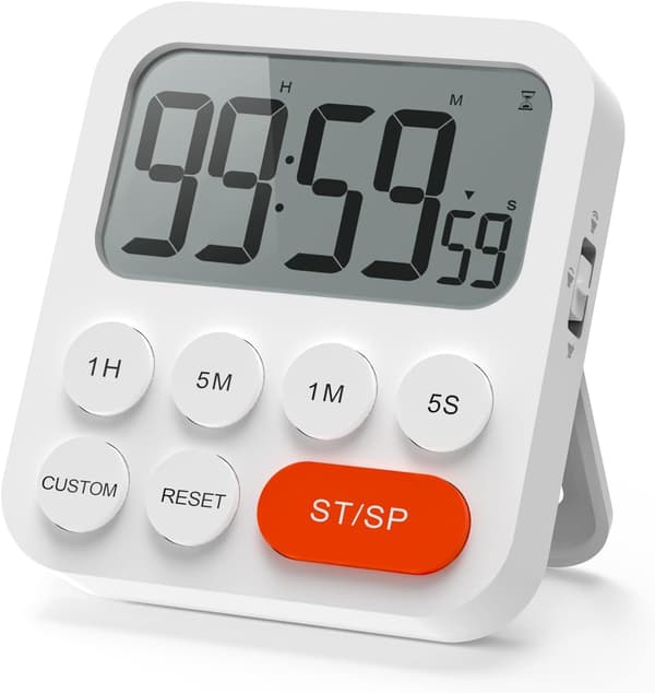 Digital køkkentimer multifunktionstimer med urfunktion, hurtigindstilling, 3 lydstyrkeniveauer, magnetisk bagside, foldbart stativ (8*9*2cm)