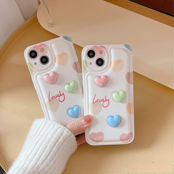 Sødt 3D Hjerteformet Blødt iPhone-cover (Hvid, iPhone 11 Pro Max)