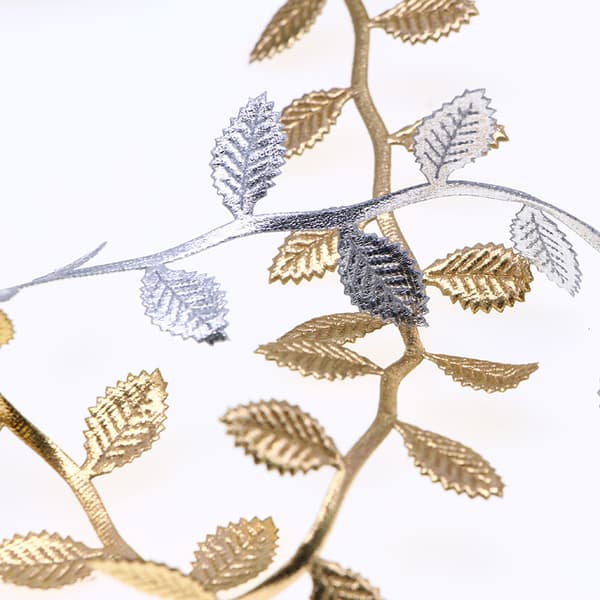 Artificial Leaf Ribbon (2 Rolls, Gold and Silver) with a Width of 45 mm and a Long Leaf Strip with Decorative Rope DIY Craft Gift Packaging