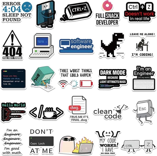 50 stk Programmeringsklistremerker, Gaver til Utviklere, Programmerere, Hackere, Ingeniører, Programklistremerker for Laptop, Datamaskin, Vann