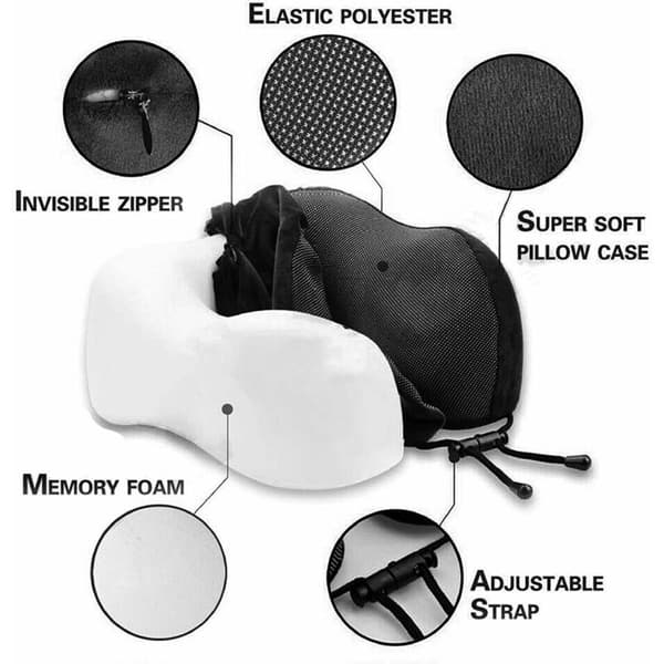 Reseset med nackkudde i memory foam, ögonmask, öronproppar och bärväska