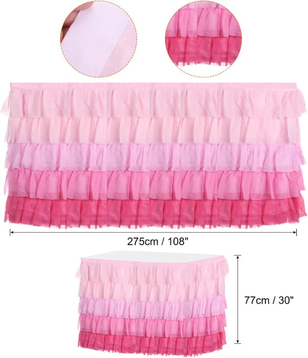 1-pack 2,7 m rosa tyllbordskjol, volangduk för rektangulär eller rund dukning Födelsedagar Bröllop Tårtdessert 274 cm x 76 cm (rektangulär) SQUARE