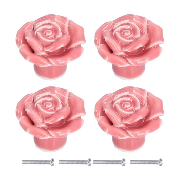 4-pack Pink Rose Shaped Handles Modern Ceramic Cabinet Knobs for Living Room Bedroom (f2)