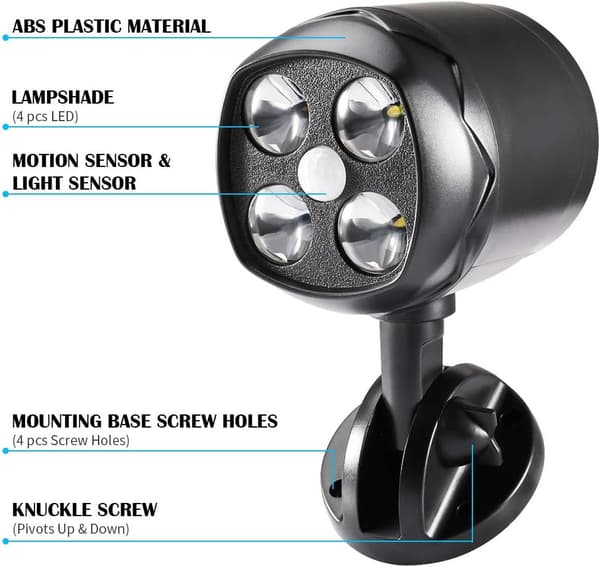 Outdoor Motion Sensor Light, Waterproof Motion Detector Security Light with 600 Lumen LED, Battery-Powered Wireless Spotlight for Porch_yux(f2)