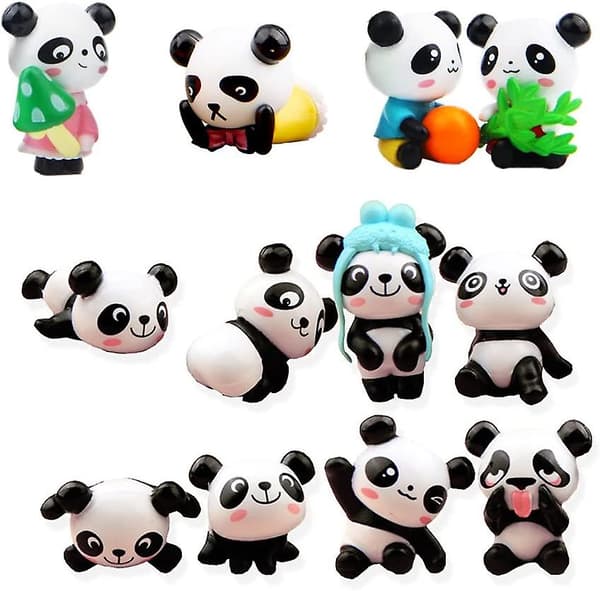 Panda-dukke Mini Panda-legetøj Panda-kagepynt Søde Panda-fødselsdagsfestdekorationer (12 stk/1 sæt)
