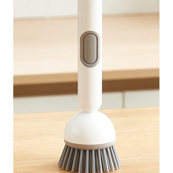 Refillable Dish Brush with Long Handle and Soap Dispenser white