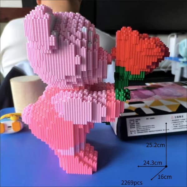 Micro Brick Bear Model - Creative Assembly Toy for Kids & Collectors *Red Heart with Light*