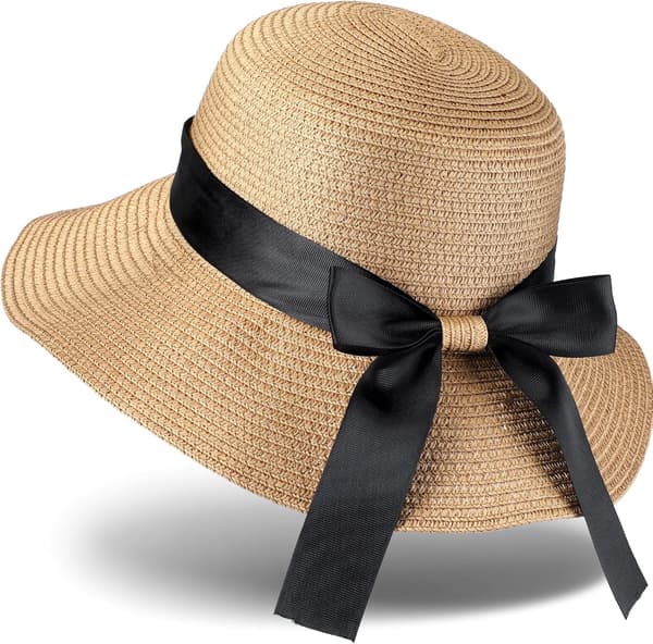 Solhatt för damer sommarhatt med rosett hopfällbar bredbrättad hatt