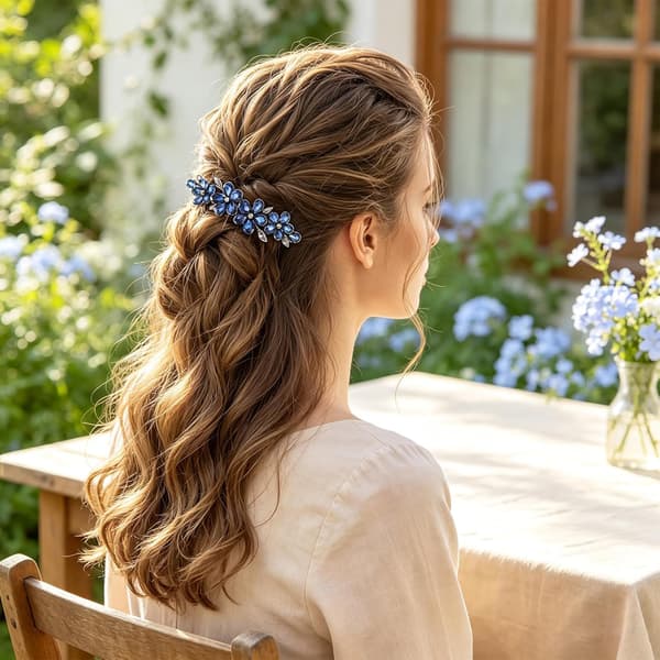 2 stk blå blomst rhinestone hårspenner, hårklemmer for kvinner