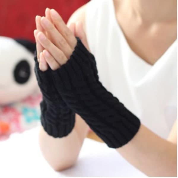 Unisex Winter Thick Warm Knitted Stretch Fingerless Half-Finger Flat Long Gloves Dark Grey