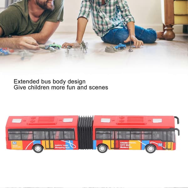 Pull Back Alloy Bus Extended Length Full Function Solid Structure Educational Alloy Bus Vehicle Model Toy Red (FMY)