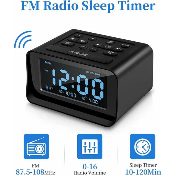Digital Väckarklockradio med Dubbla USB-laddare för Sovrum, Justerbar Alarmvolym och Ljusstyrka (Svart)
