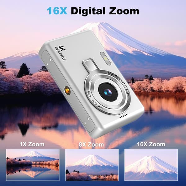 4K Digital Camera Silver with 64GB Card and OTG Adapter