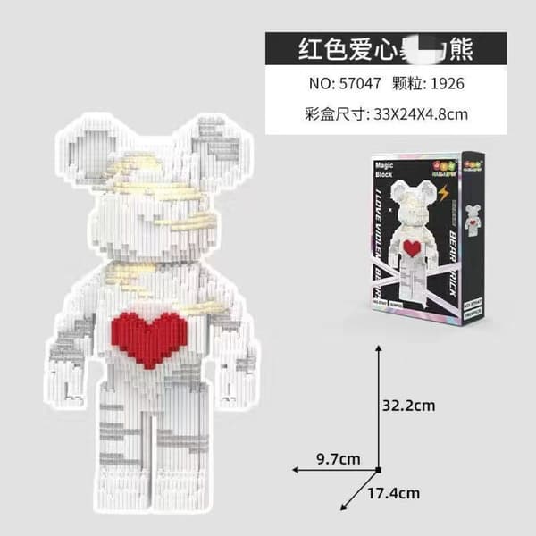 Micro Brick Bear Model - Creative Assembly Toy for Kids & Collectors *Red Heart with Light*