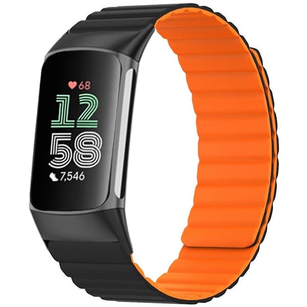 Magnetisk silikone urrem til Fitbit Charge 6/5, justerbar rem + Orange (FMY)