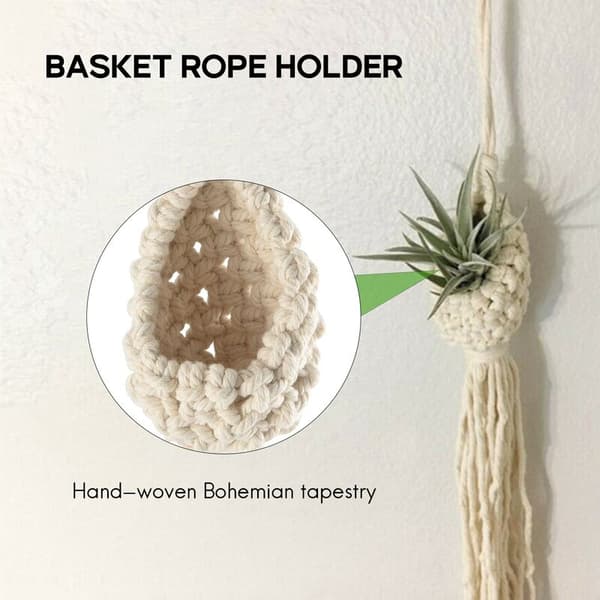 Boho Macrame Luftplanteophæng Tillandsia Hængende Kurv Rebholder Blomsterindretning (13CM)
