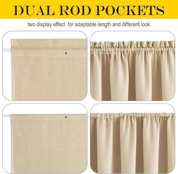 Short Curtains for Small Windows with Rod Pocket - Thermal Insulated - 1 Panel (Oatmeal, 64 x 183 cm)
