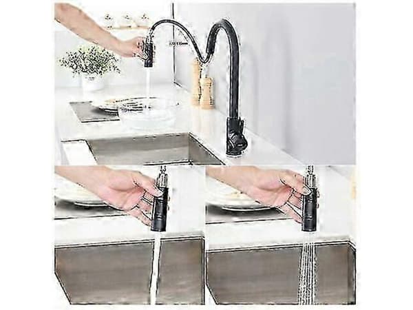 Matte Black Kitchen Faucet with Pull-Out Spray Head, 360° Swivel Stainless Steel Mixer, 2-Function Sink Faucet