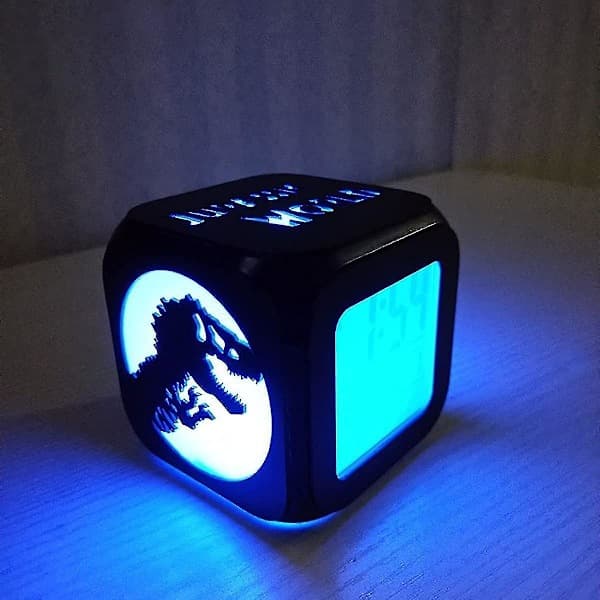 Jurassic Park Dinosaur 3D Stereo Small Alarm Clock Creative LED Night Light Electronic Clock Bedside Clock Bedroom Ambient Light - with USB Power Cable