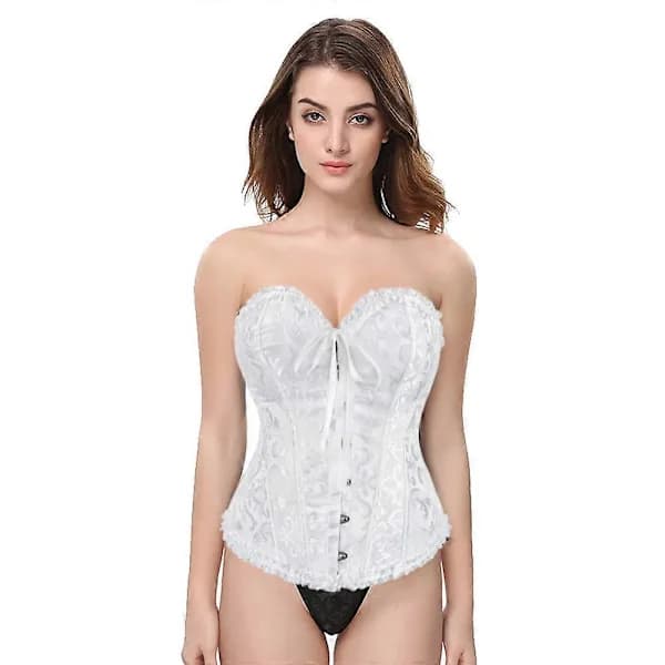 Korset til kvinder med snøre, overbryst, bustier, lingeri, bodyshaper-top, prinsessekorset - hvid