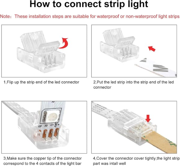 4-pin 10 mm RGB LED-remsanslutningssats, 5-pack