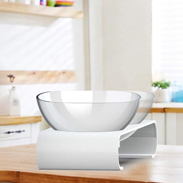Cat food bowl with tilt for eating and drinking utensils, white