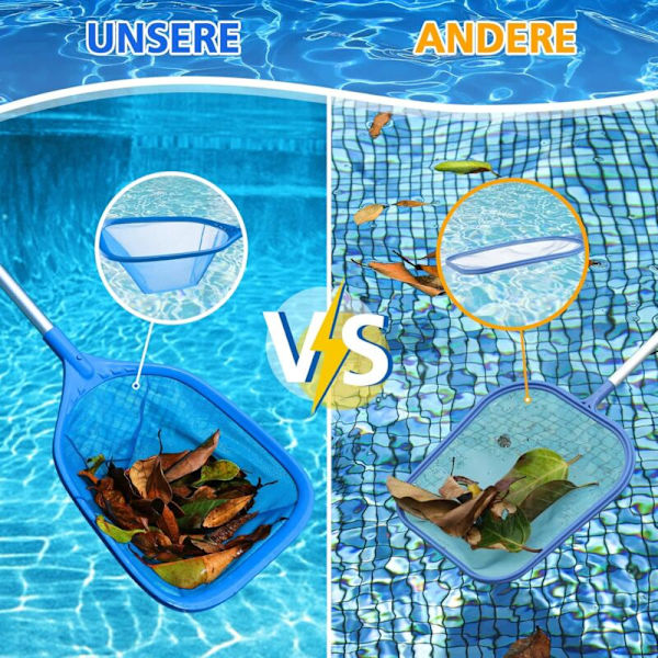 Surface net for swimming pool surface, bottom net with stable 1.45 m aluminum pole, surface net with pole (4 pcs)