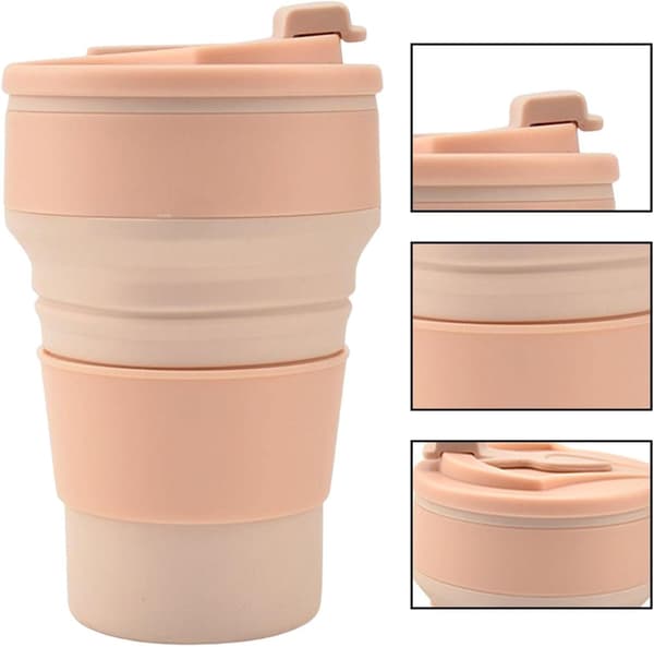 Travel mug with lid | Foldable silicone coffee cups for travel | Reusable pocket-sized silicone for hot and cold drinks