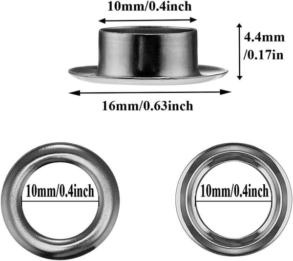 Maljesett, 100 sett maljer 10mm Eyelets_xx