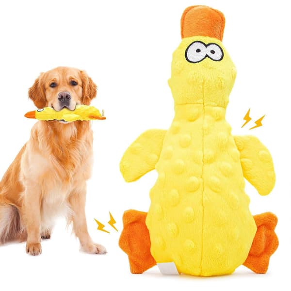 Ankleksaker för hundar, gula pipande hundleksaker, interaktiva hundleksaker, tåliga hundtuggleksaker, mjuka hundleksaker med prasselpapper