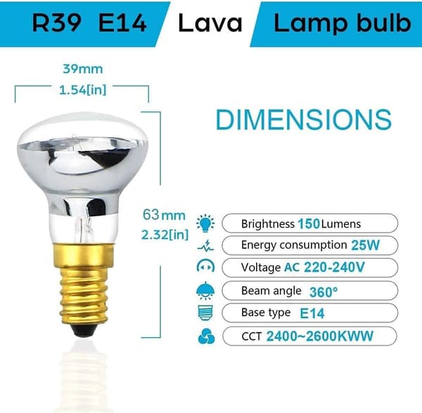 2-pak R39 E14 Reflekterende Pære Spotlight Dæmpbar Lavalampe 25W S