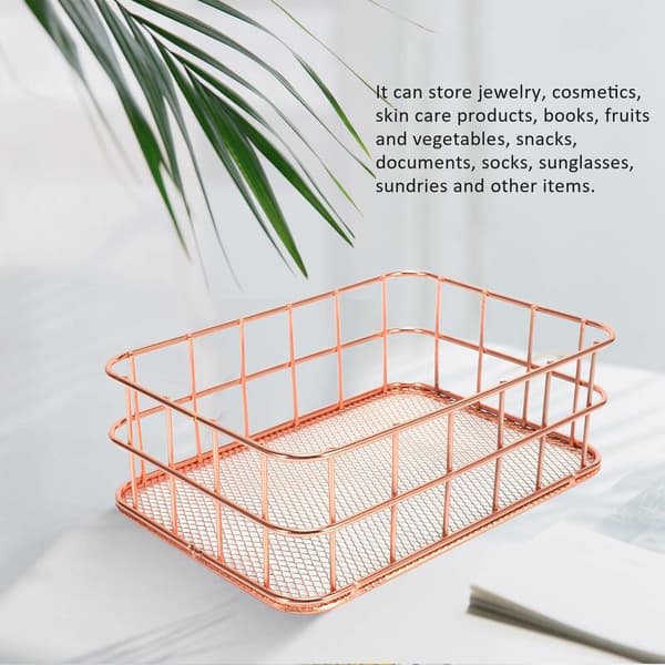 Metal Desktop Storage, Storage Basket, Iron Grid Storage Tray, Rose Gold Storage Basket, Fruit Storage Basket