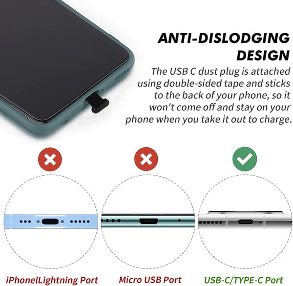 3-pak silikone støvpropper til USB C-port til mobiltelefon og smartphone i skjoldform