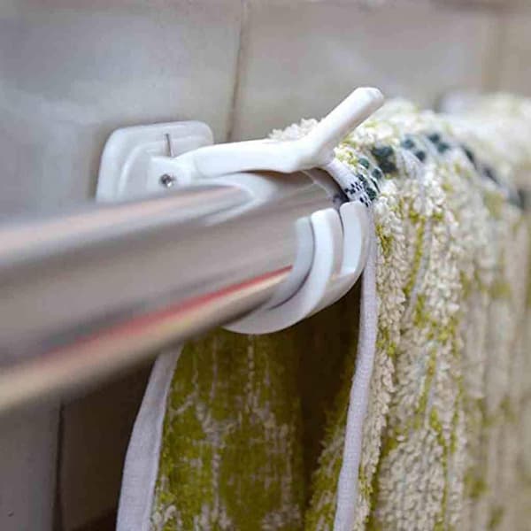 Curtain Rod Bracket, Curtain Rod Self-Adhesive Hook, Wall Hook and Fastener Easy Installation, ABS, 4 pcs