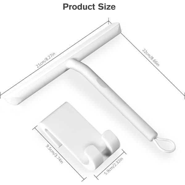 Silicone Shower Squeegee with Holder, Cleans Glass Screens and Bathroom Mirrors, 21 cm, White