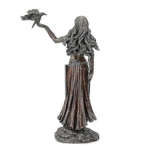 Harpiksstatuer Morrigan Den Keltiske Krigsgudinnen Med Kråkesverd Bronse