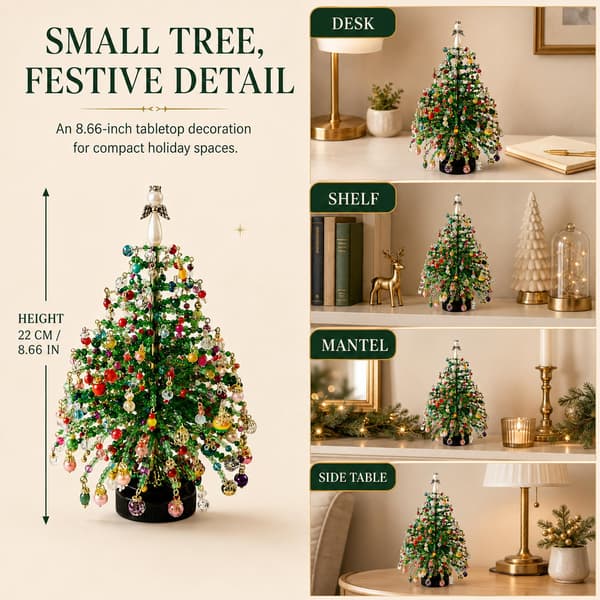 DIY Beaded Christmas Tree, Crystal Christmas Craft Kit (White) White