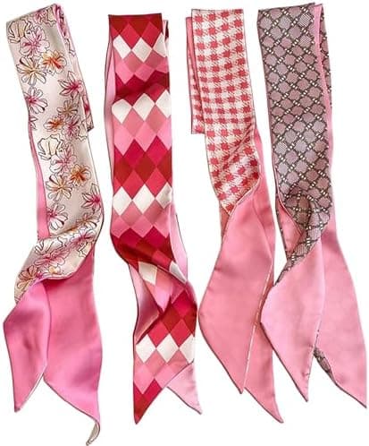 4 stk. Moteskjerf for kvinner, multifunksjonelle Boho-skjerf, hårbånd, satengskjerf for veske, hårtilbehør