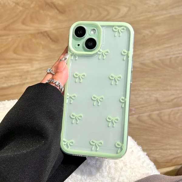 13 Protective Case, Transparent and Cute Bow Pattern Phone Case - green green