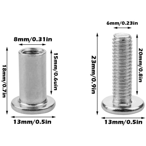 12-pack M6 x 20mm binding screws, connecting screws with bolt hexagon socket, flat head, binding screw with sleeve nut for cabinet connection