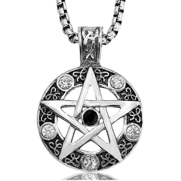 Stjerne Pentagram Pentakel Pagan Halskæde Wiccan Heks Gotisk Rustfrit Stål Vedhæng Med 24