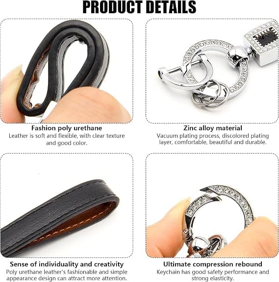 Microfiber Leather Keychain, Universal Key Ring with Anti-Loss D-Buckle, Rotatable Car Keychain