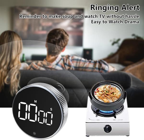 Digital Kitchen Timer, Cooking Timer, Magnetic Countdown Timer with Large LED Display, Adjustable Volume and Brightness
