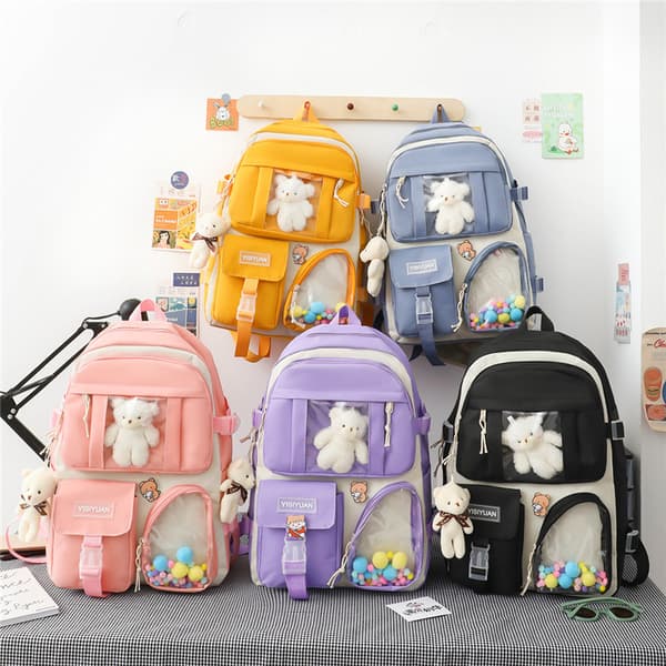 Korean Ita Backpack, Transparent Pin Display School Bag, Cute Transparent Student Backpack**pink pink