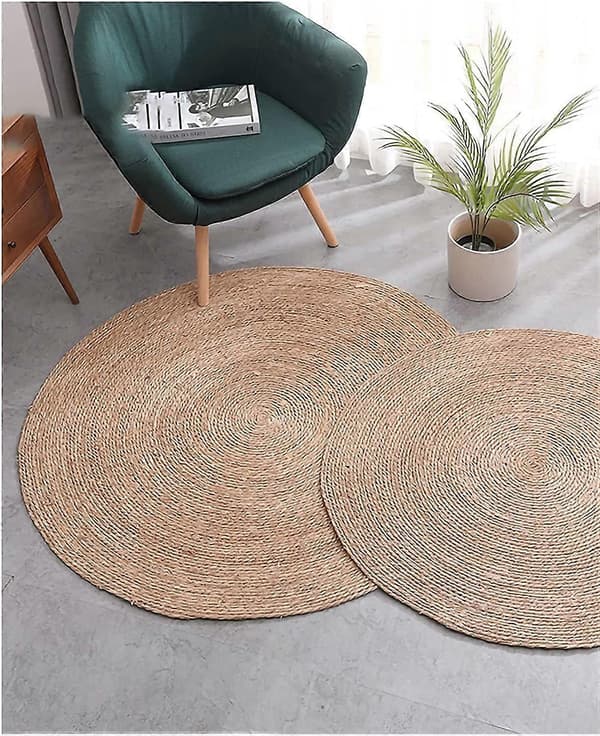 AIESY Beautiful Hand-Woven Reversible Jute Rug 80 cm 80 cm