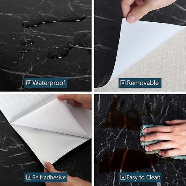 Patterned Waterproof Self-Adhesive Wallpaper PVC Wall Stickers for Living Room Bathroom Kitchen Countertop (Black Brown, 2pcs) A